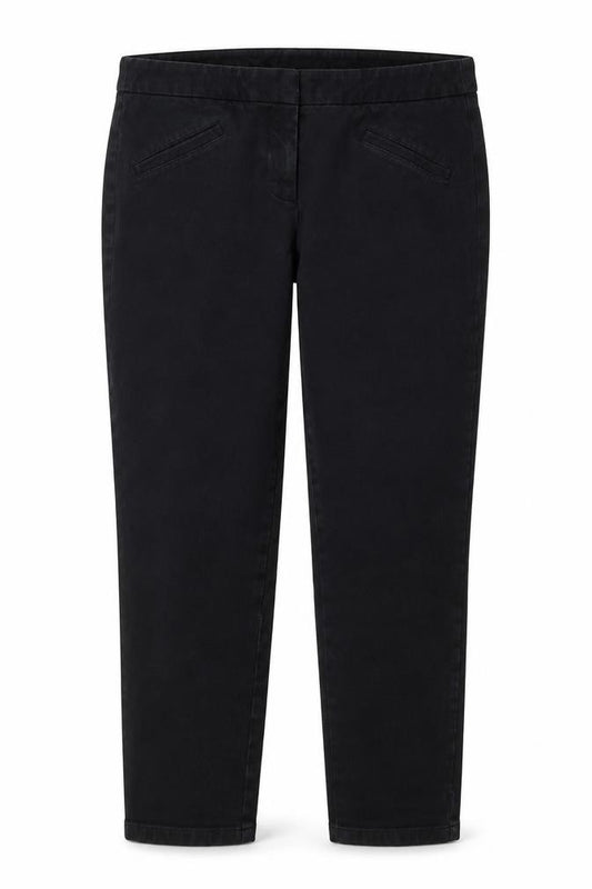 Front view of ultra skinny women’s black straight jeans, size UK 14, 24-inch leg