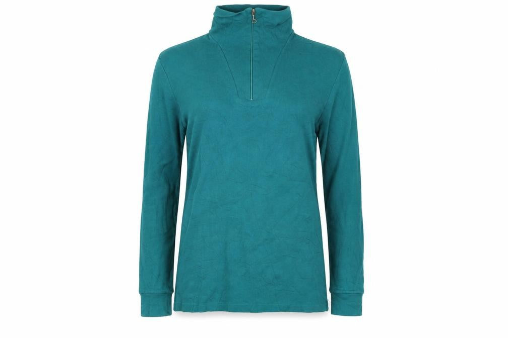 Front view of Benger women’s green henley jumper, size S
