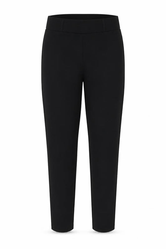 Front view of PRETTYLITTLETHING women’s black trousers, size UK 12, 24-inch leg