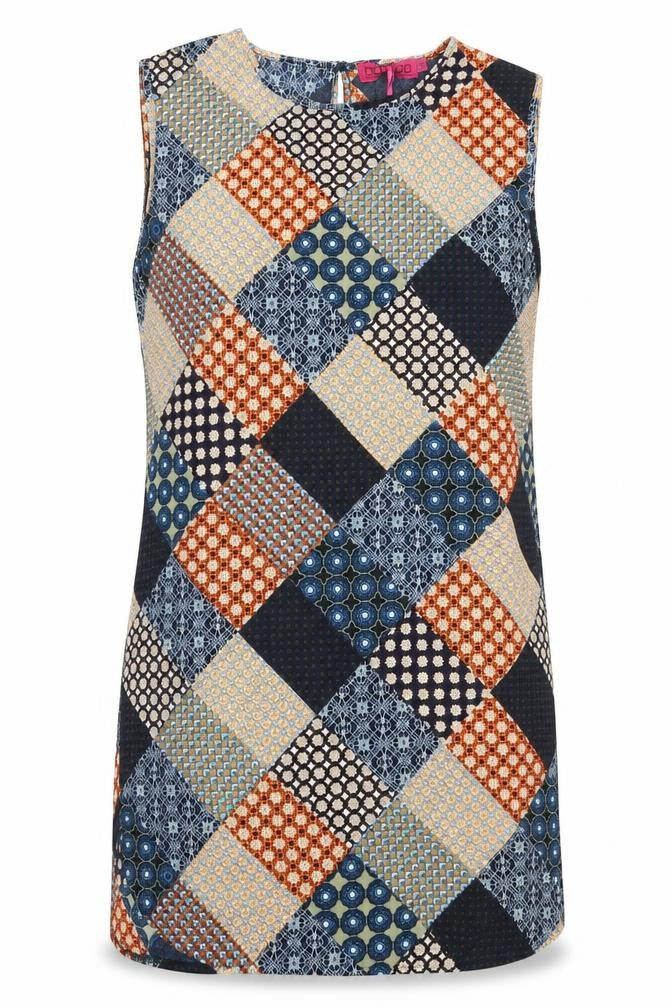 Boohoo Womens Blue Geometric  Tank Dress  Size 10  - Orange