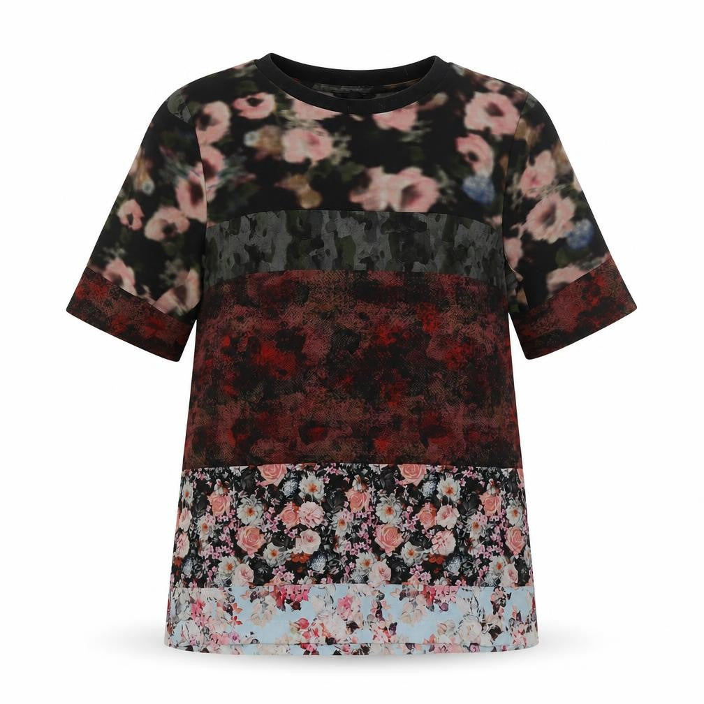Front view of Topshop women’s multicoloured floral basic t-shirt, size UK 8