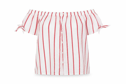 Front view of Papaya women’s white striped basic blouse, size UK 14