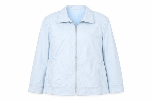 Front view of Ginar women’s blue jacket, size UK 18