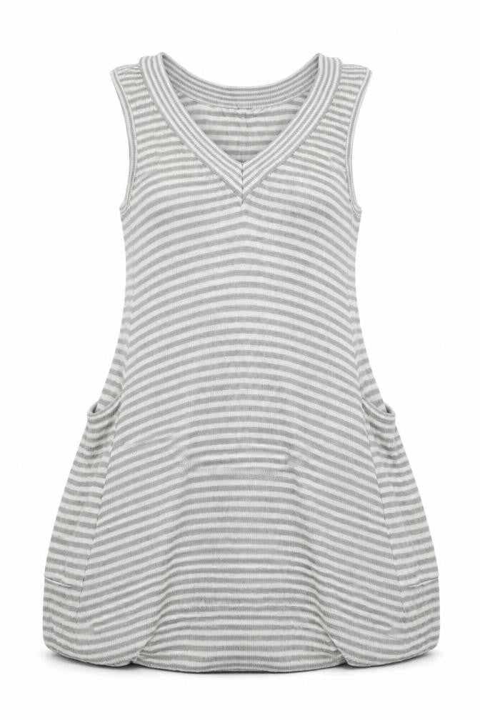 Front view of Influence women’s grey striped knit jumper, size S