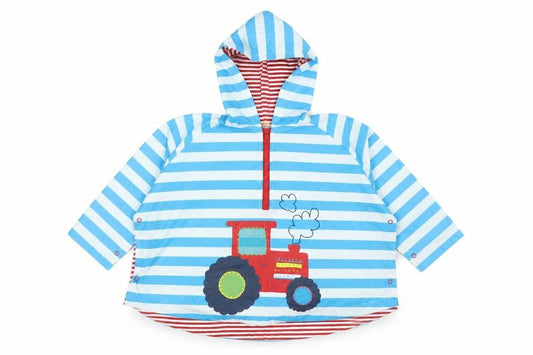 Front view of Mini Mode boys’ blue striped rain coat coat, size 4, years
