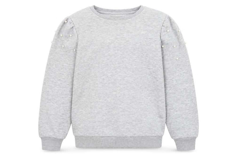 Front view of I Love Girlswear girls’ grey jumper, size 9, years