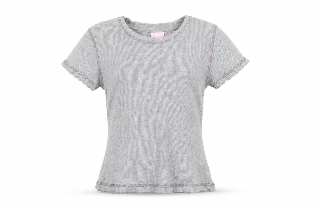 Front view of Cherokee girls’ grey basic t-shirt, size 9-10, years
