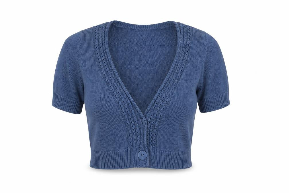 Front view of BHS women’s blue knit jacket coat, size UK 12