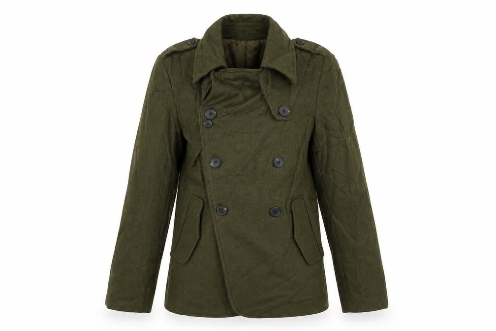 Front view of DAS women’s green pea coat coat, size M