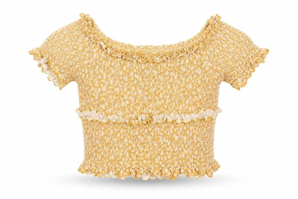 Select Womens Yellow Floral  Cropped T-Shirt Size S