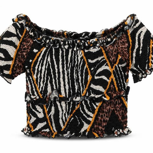 Select Womens Black Animal Print  Cropped T-Shirt Size S