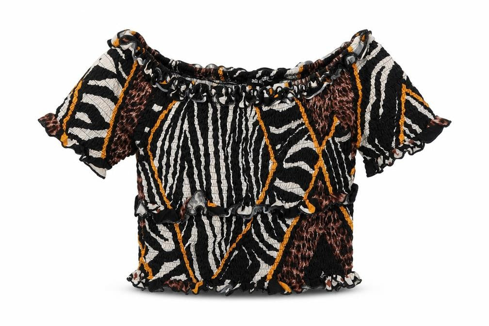 Select Womens Black Animal Print  Cropped T-Shirt Size S