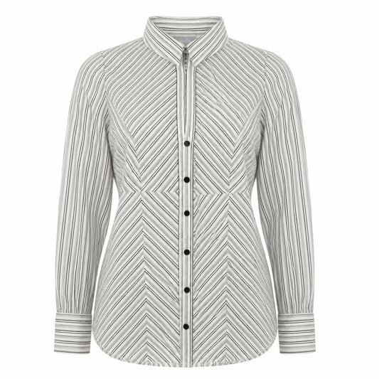Front view of Wallis women’s grey striped basic button-up, size UK 12