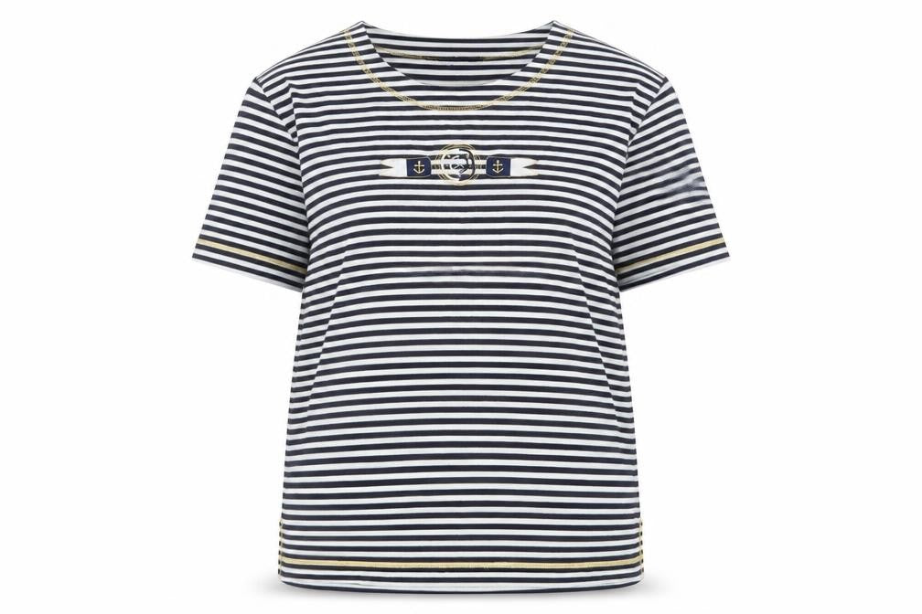 Donna Lewis Womens Blue Striped  Basic T-Shirt Size M  - Anchor Print