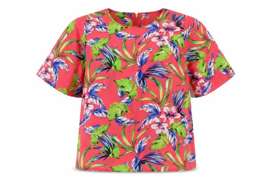 Front view of Primark women’s pink floral basic blouse, size UK 12