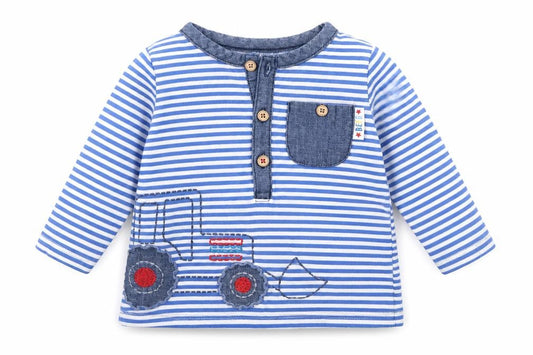 Front view of George Baby Blue Striped Basic T-Shirt, size 3-6, Months