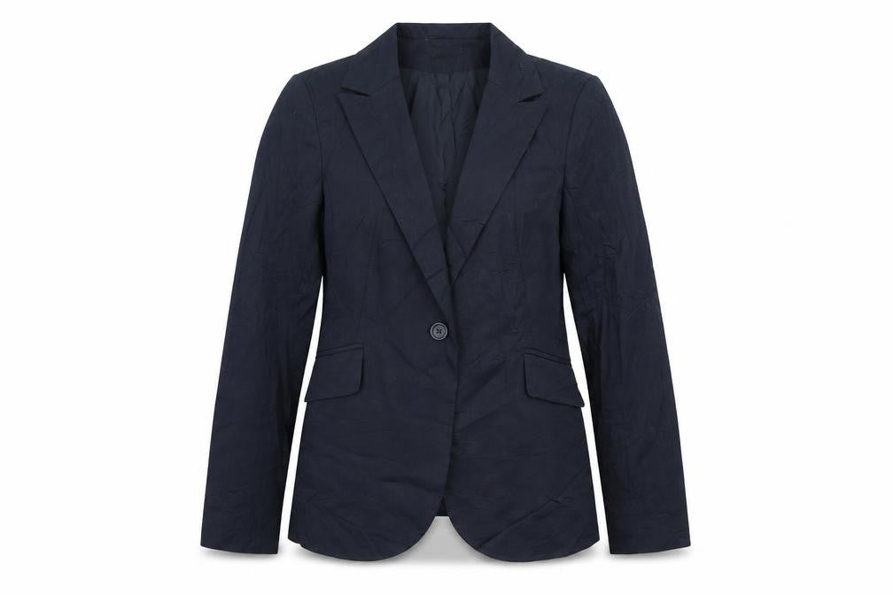 Front view of Sinequanone women’s blue jacket suit jacket, size UK 12