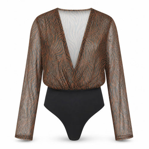 Missguided Womens Brown Animal Print  Bodysuit One-Piece Size 10