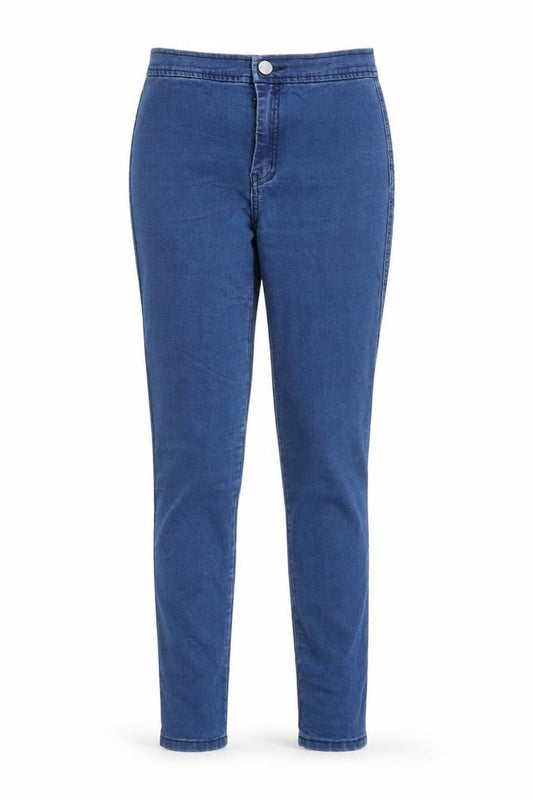 Front view of ASOS women’s blue jegging jeans, size UK 26, in, 30-inch leg