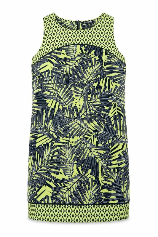 Front view of Debenhams women’s gold floral a-line, size UK 12