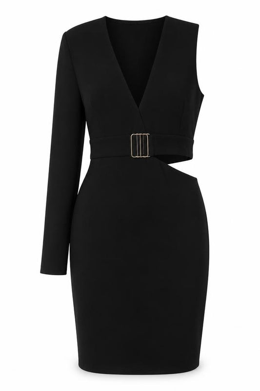 Front view of PRETTYLITTLETHING women’s black a-line, size UK 6