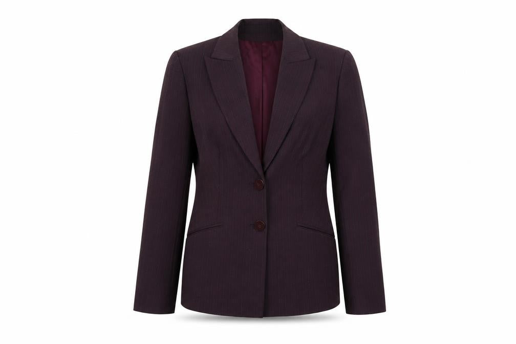 Front view of J taylor women’s red striped jacket coat, size UK 12