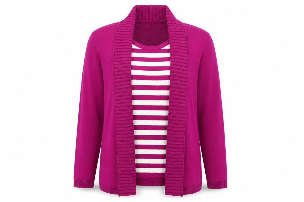 Front view of Impressions women’s pink striped knit jumper, size M