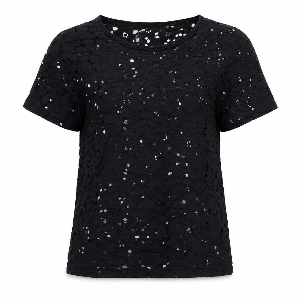 Front view of New Look women’s black floral basic t-shirt, size UK 8