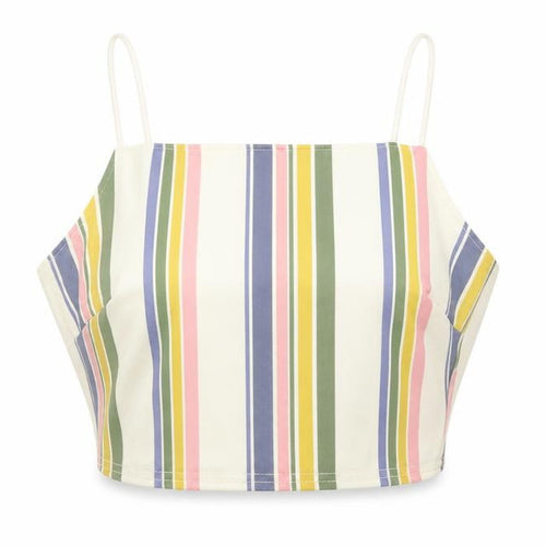 New Look  Womens Ivory Striped  Cropped T-Shirt Size 10