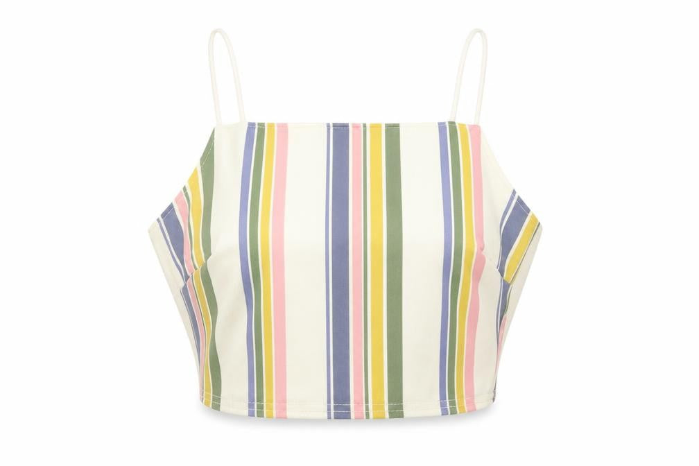 New Look  Womens Ivory Striped  Cropped T-Shirt Size 10