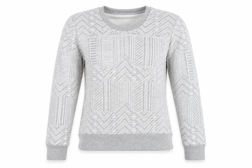 Front view of Miss Selfridge women’s grey pullover sweatshirt, size UK 8