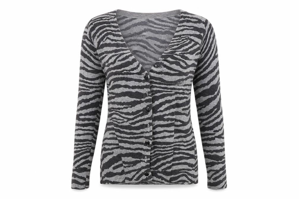 ALTER Womens Grey Animal Print  Cardigan Jumper Size S