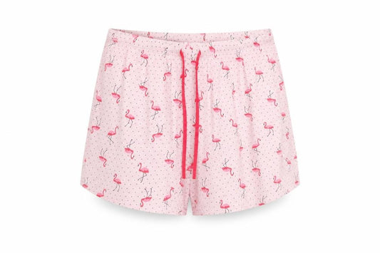 Front view of Croft & Barrow women’s pink animal print bermuda shorts, size L, - flamingo
