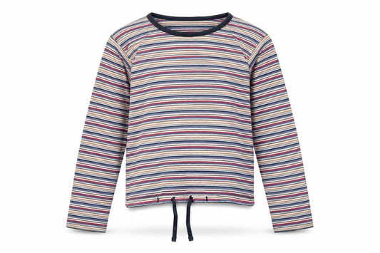 Front view of Next girls’ blue striped basic t-shirt, size 4, years