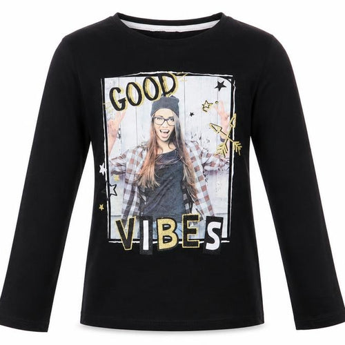 pep co Girls Black   Basic T-Shirt Size 8 Years  - good vibes