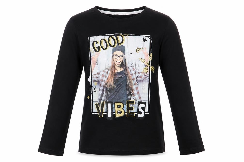 pep co Girls Black   Basic T-Shirt Size 8 Years  - good vibes