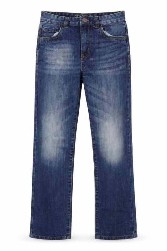 Front view of Primark women’s blue bootcut jeans, size UK 16, 25-inch leg