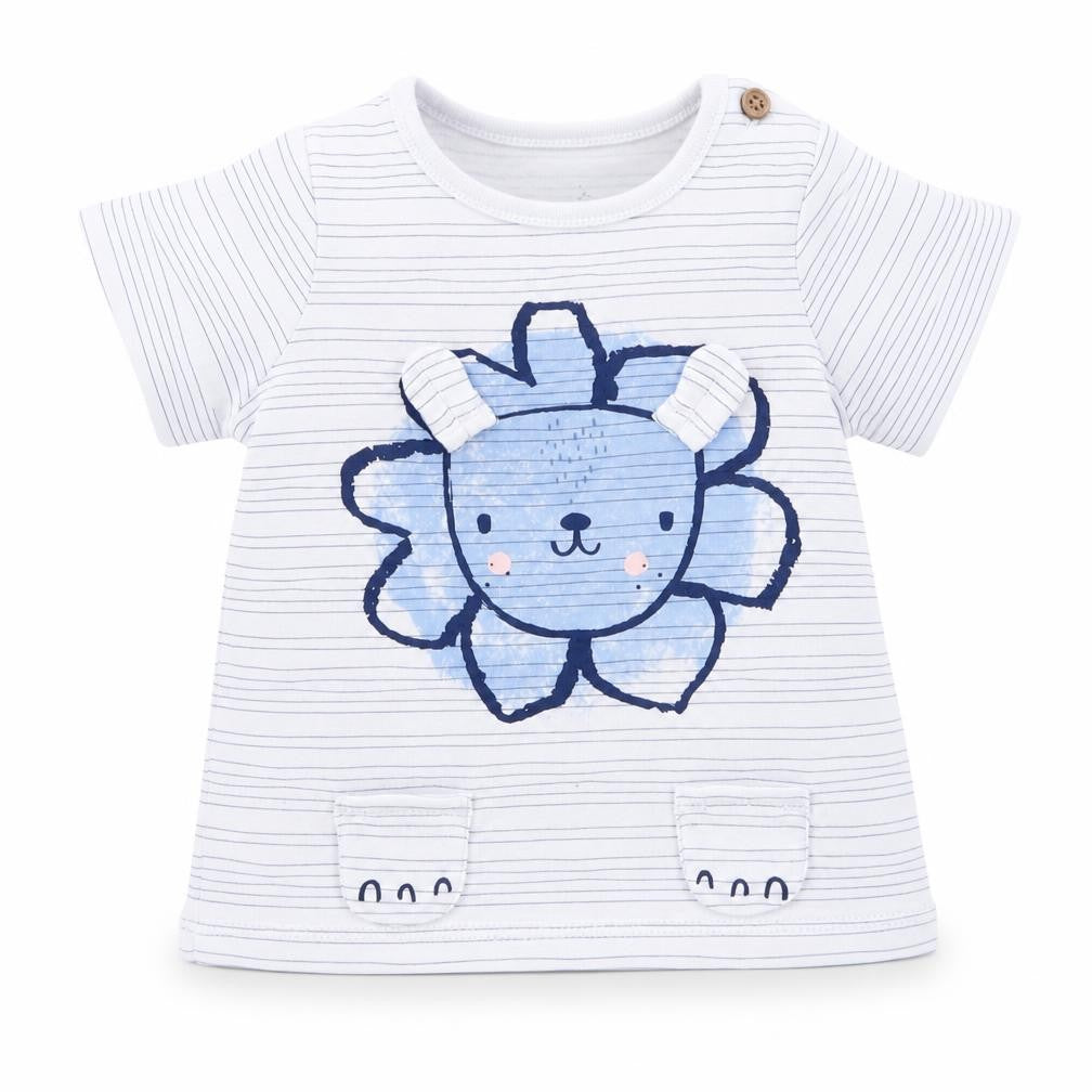 fred flo Baby White Striped  Basic T-Shirt Size 0-3 Months  - lion