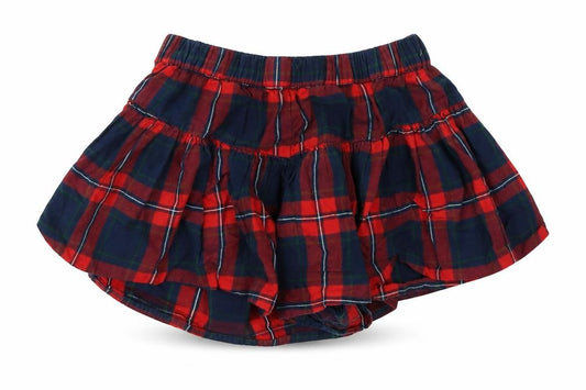Front view of Next girls’ red plaid mom shorts, size 7, years