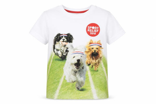 Front view of Sports Relief girls’ white basic t-shirt, size 7-8, years - sports relief 2018