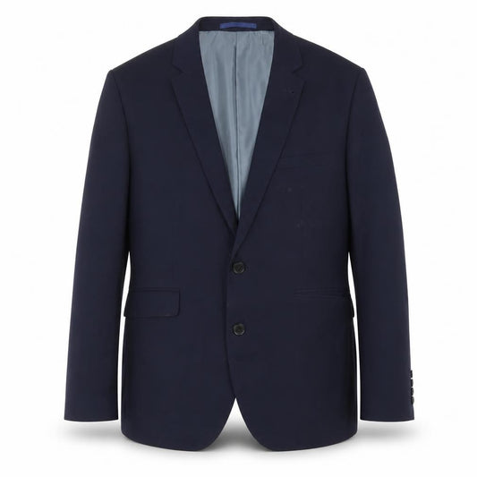 Front view of Burton men’s blue jacket suit jacket, size 42