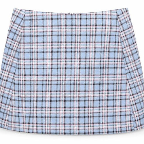 Preworn Womens Blue Check  A-Line Skirt Size XS