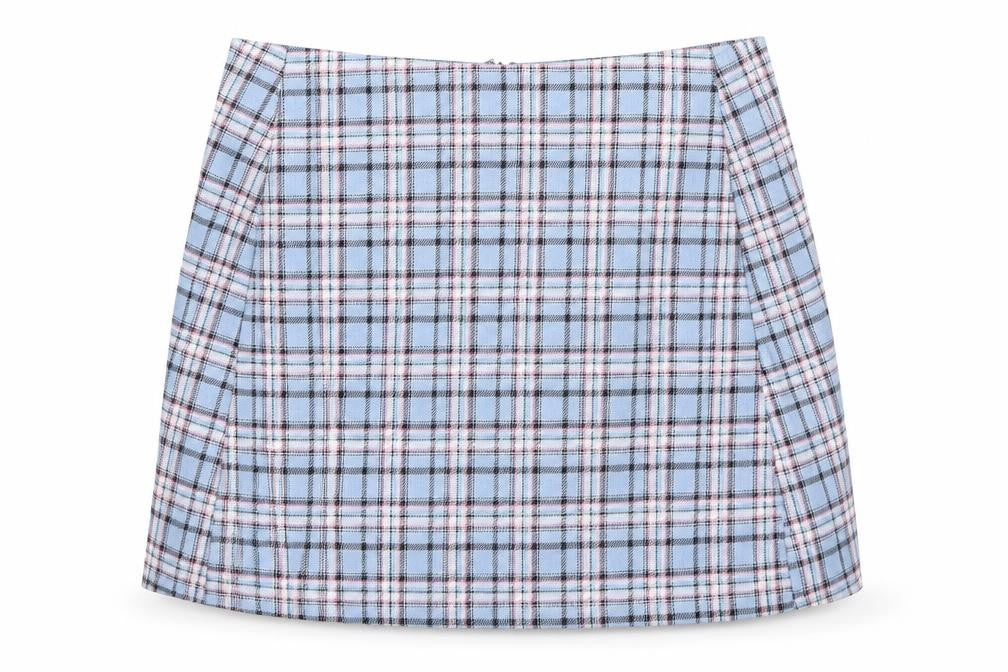 Preworn Womens Blue Check  A-Line Skirt Size XS