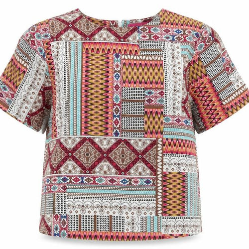 Boohoo Womens Pink Geometric  Basic Blouse Size 8