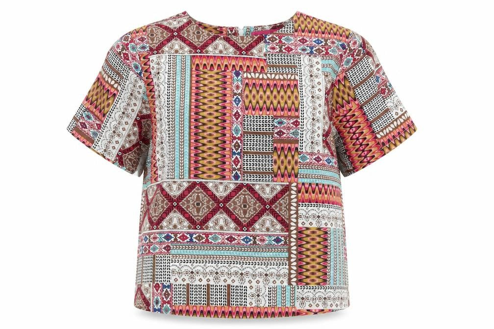 Boohoo Womens Pink Geometric  Basic Blouse Size 8