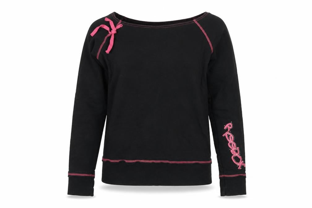 Front view of Reebok girls’ black pullover sweatshirt, size XL