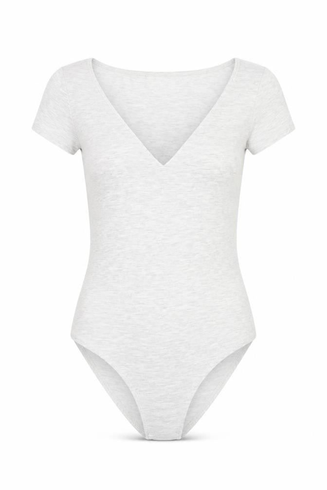 Front view of New Look women’s grey jersey leotard one-piece, size UK 8