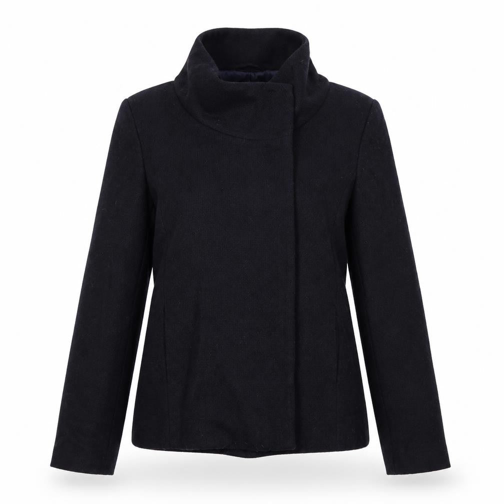 Front view of H&M women’s blue jacket coat, size UK 38