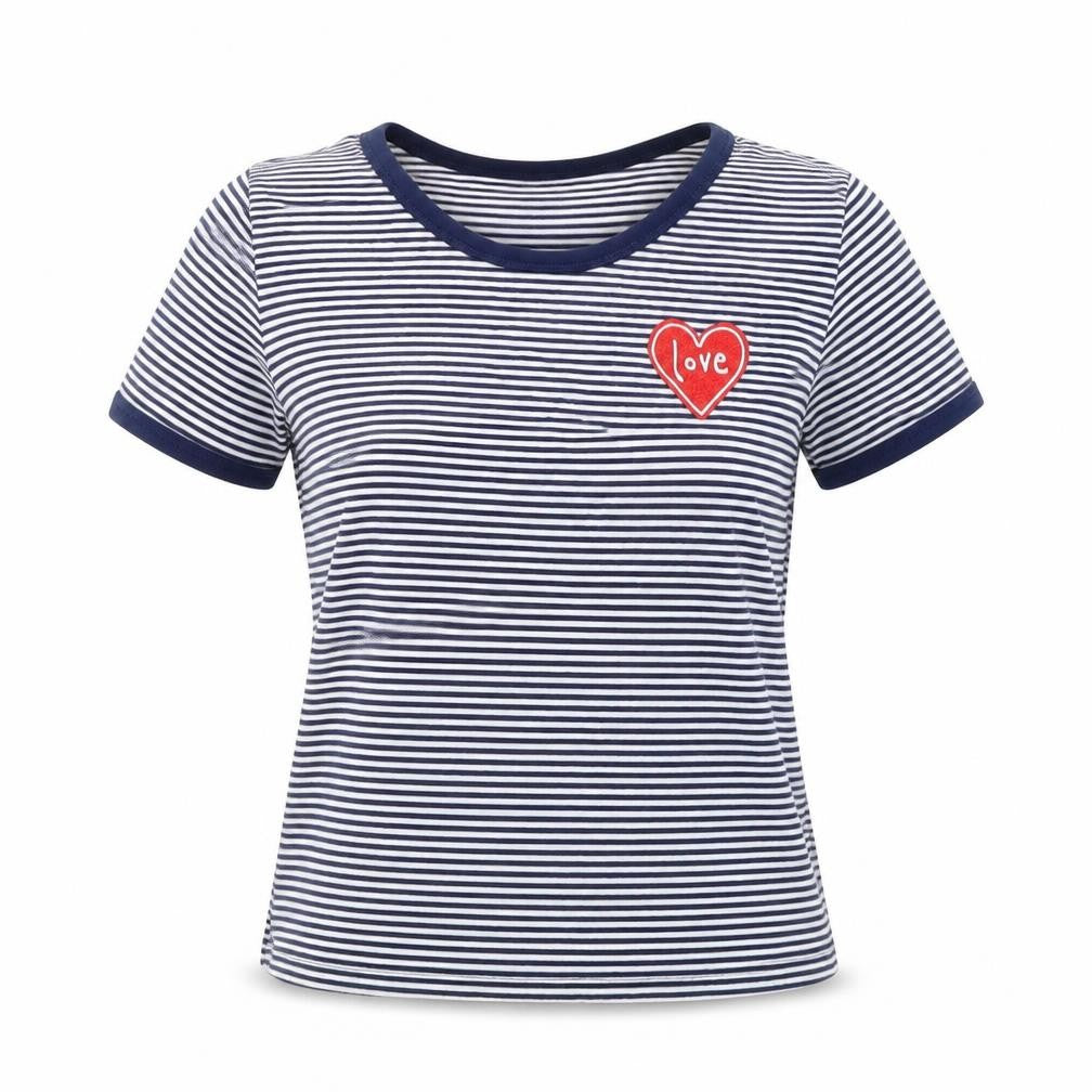 Front view of Divided women’s blue striped basic t-shirt, size S