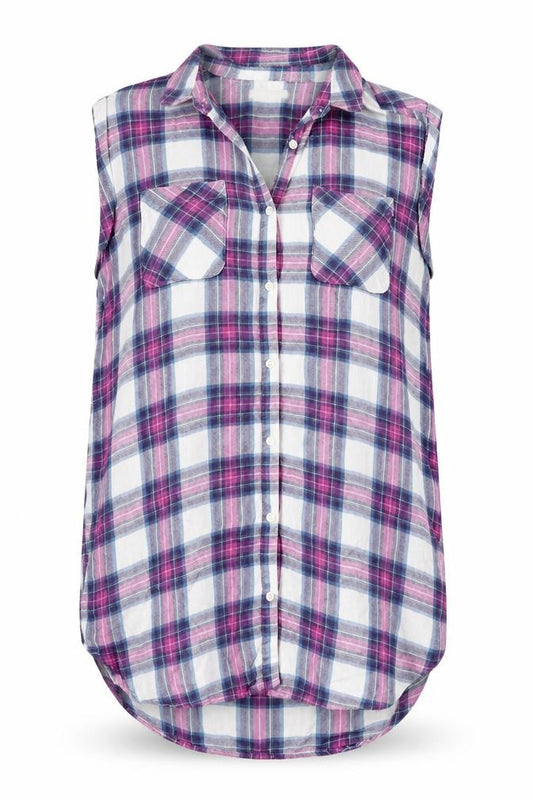 Front view of Papaya women’s blue check basic button-up, size UK 10
